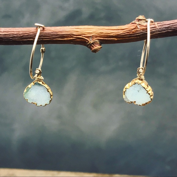 Matana Jewelry - Blue gray Druzy with 14 k gold fill hoops